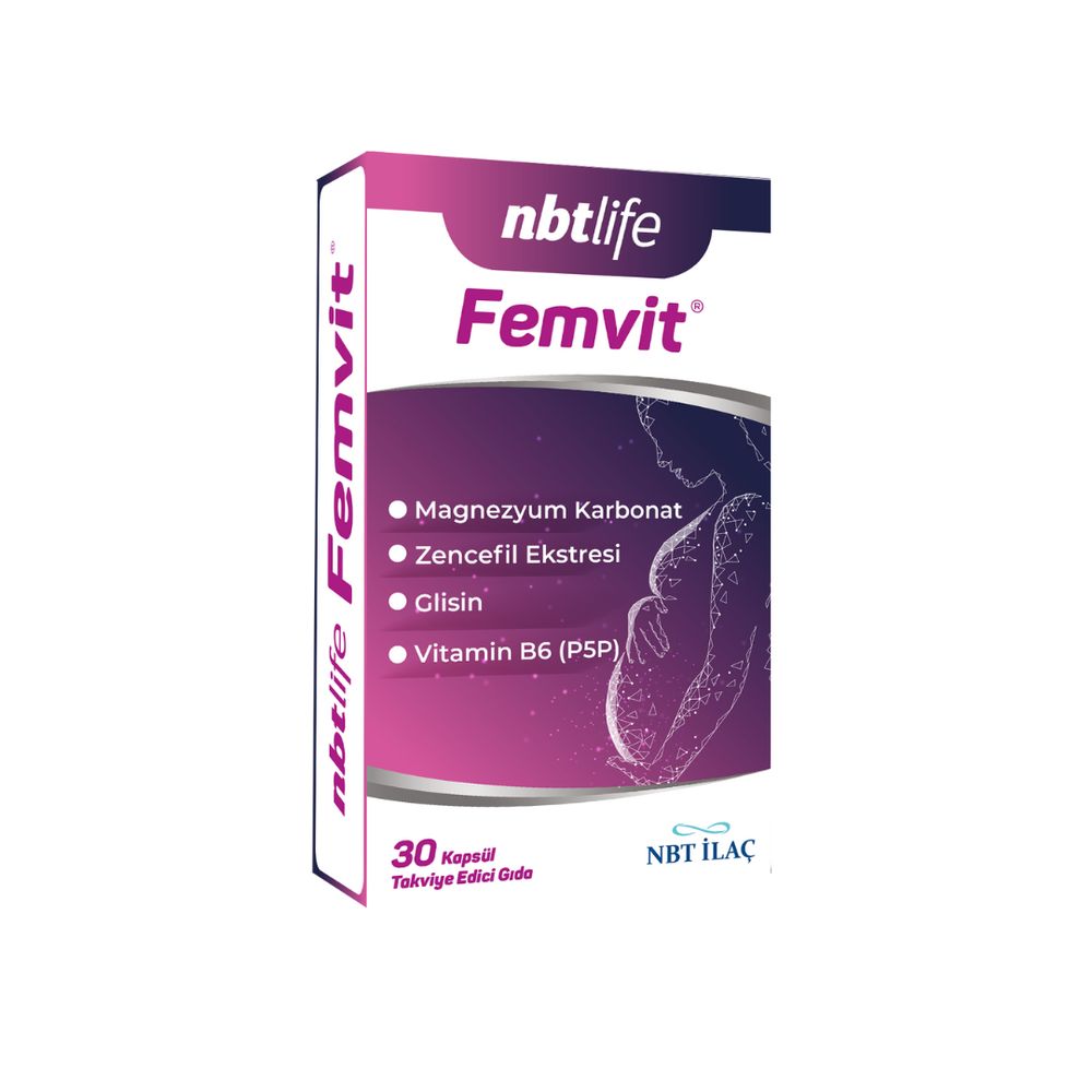 Nbtlife Femvit Zencefil Ekstresi, Vitamin B6, Glisin ve Magnezyum İçeren Takviye Edici Gıda