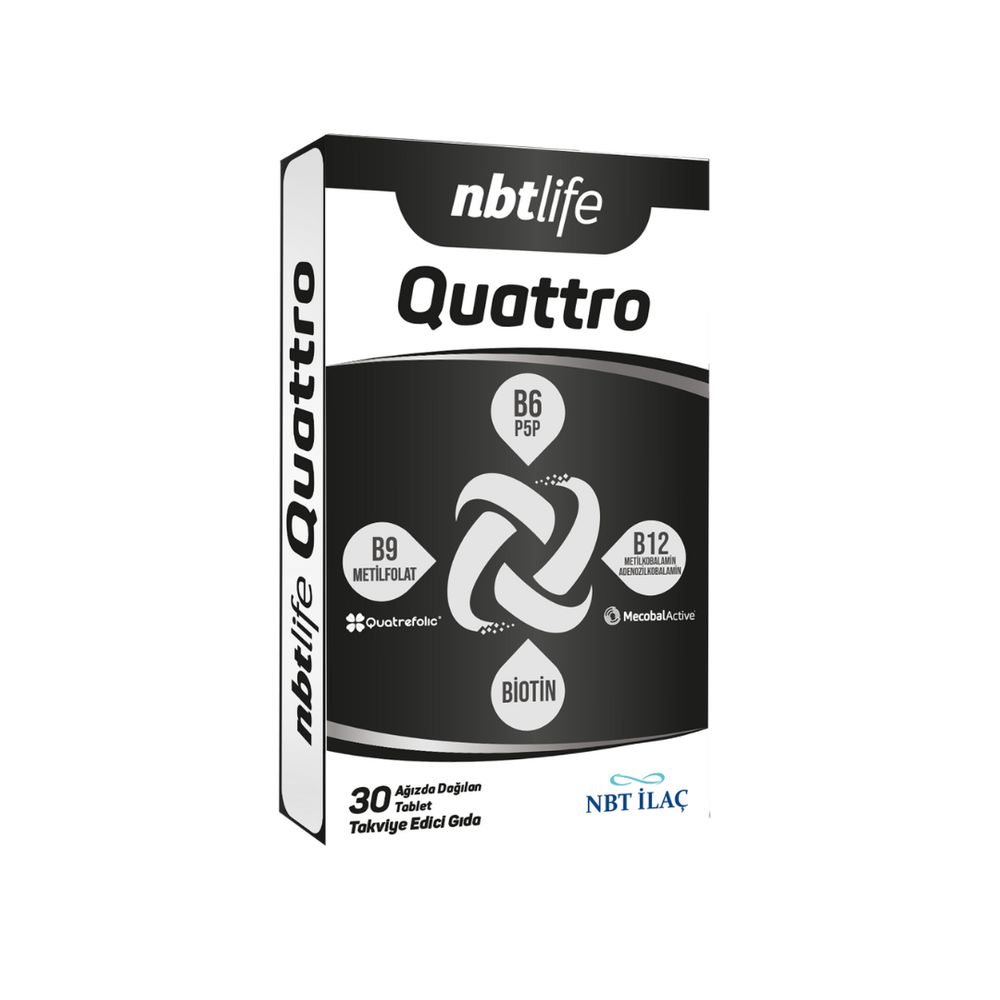 Nbtlife Quattro Vitamin B6, Folat(Vitamin B9), Vitamin B12 ve Biotin İçeren Takviye Edici Gıda