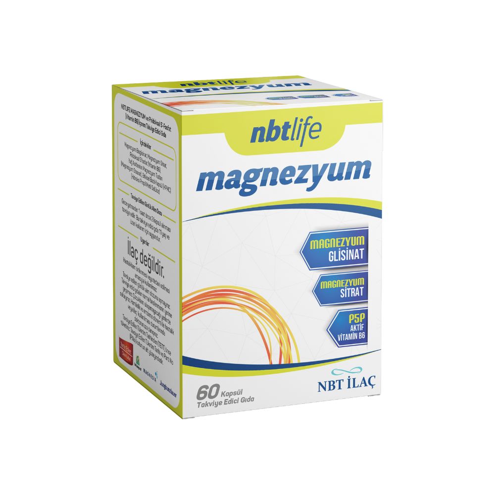 NBTLIFE Magnezyum ve Piridoksal 5\'-Fosfat(Vitamin B6) İçeren Kapsül Takviye Edici Gıda