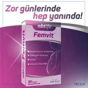  Nbtlife Femvit Zencefil Ekstresi, Vitamin B6, Glisin ve Magnezyum İçeren Takviye Edici Gıda